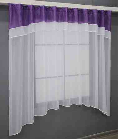 Кухонная гардина VR-Textil № 036к арка белый с фиолетовым 280х170 см (52-0853) Киев
