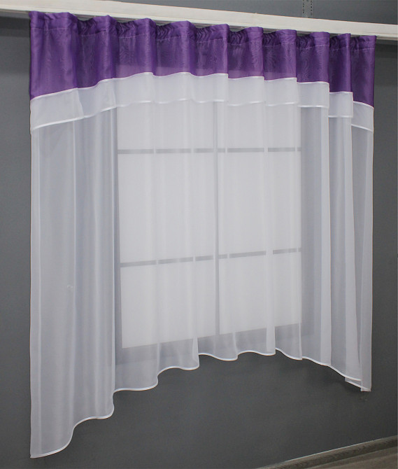 Кухонная гардина VR-Textil № 036к арка белый с фиолетовым 280х170 см (52-0853) Киев - изображение 2