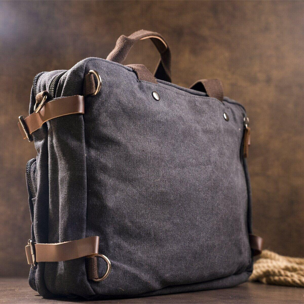 Сумка-трансофрмер текстильная большая Vintage 20078 Черная Киев - изображение 7