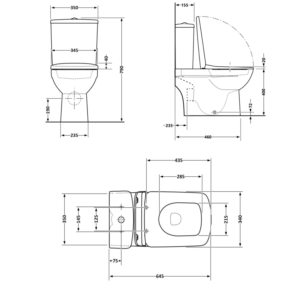 Унітаз-компакт Qtap Presto Quadro безобідковий із сидінням Soft-close QT24221215AW Київ - фото 12