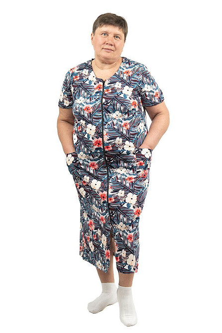 Халат женский, летний, 100 х/б темно-синий топ 56/58 Киев - изображение 1