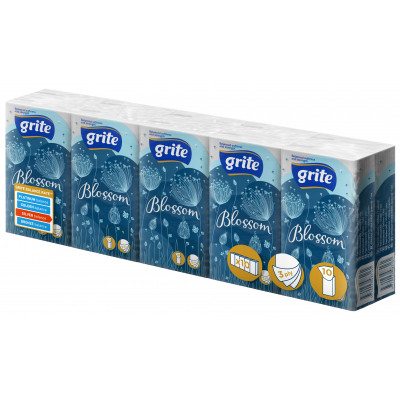 Салфетки косметические Grite Blossom 3 слоя 10 шт х 10 пачек (4770023483162) Винница - изображение 1