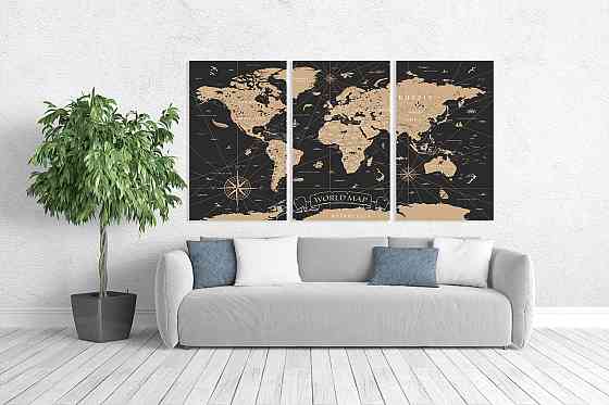 Модульна картина у вітальню/ спальню   Мапа  світу    ART-063_3A 100х150 см Київ