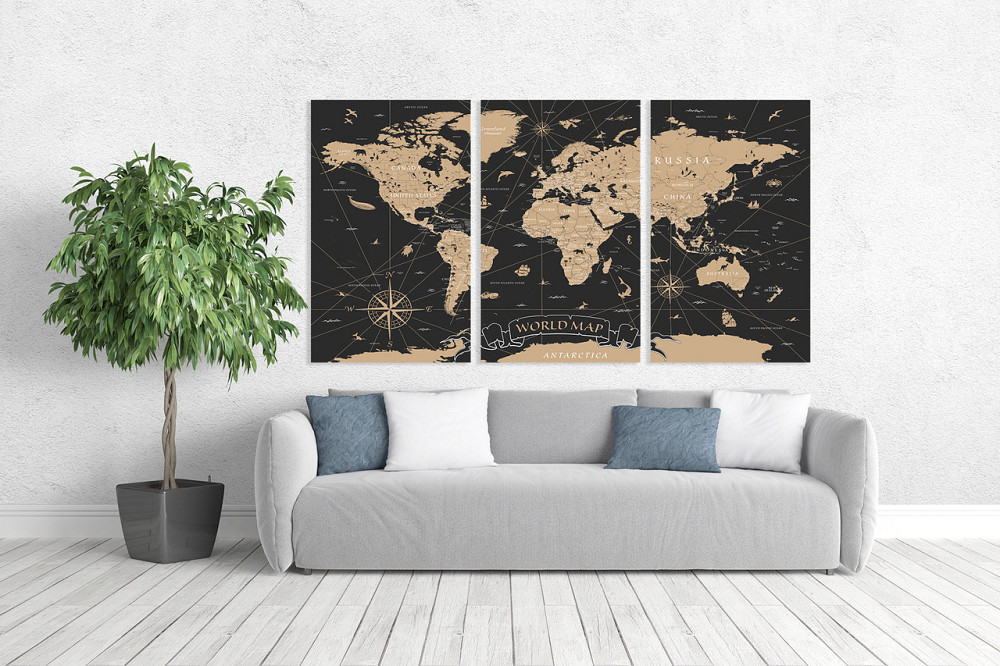 Модульна картина у вітальню/ спальню   Мапа  світу    ART-063_3A 100х150 см Київ - фото 2