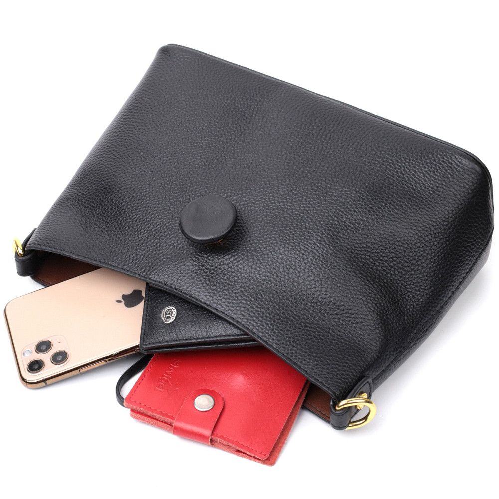 Жіноча сумка з оригінальною застібкою ґудзиком з натуральної шкіри Vintage 22319 Чорна Київ - фото 8