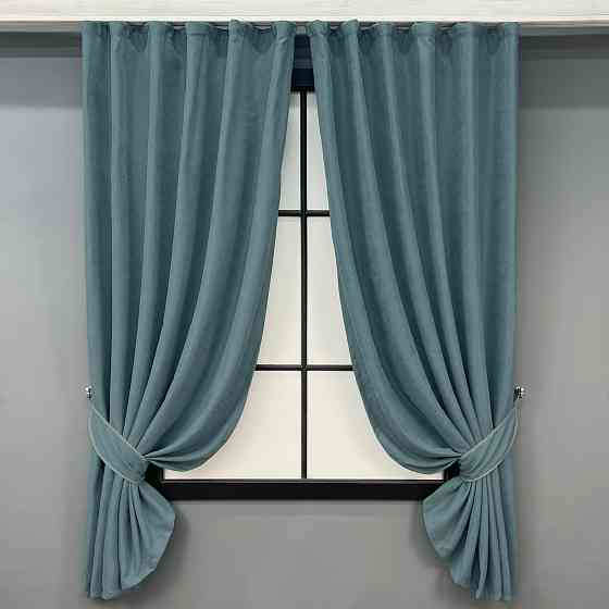 Комплект коротких штор VR-Textil Мікровелюр Petek № 1507ш Сіро-блакитний 130х170 см 2 шт (35-0405) Київ