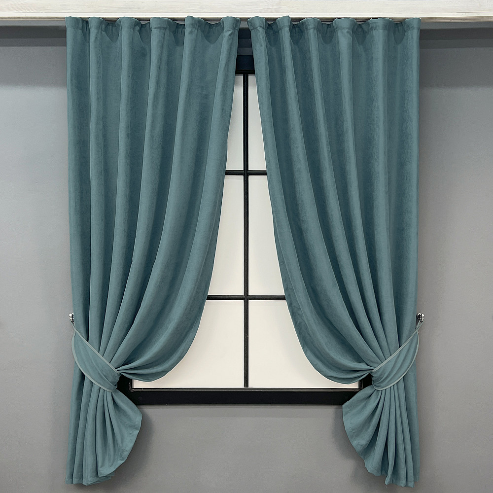 Комплект коротких штор VR-Textil Мікровелюр Petek № 1507ш Сіро-блакитний 130х170 см 2 шт (35-0405) Київ - фото 1