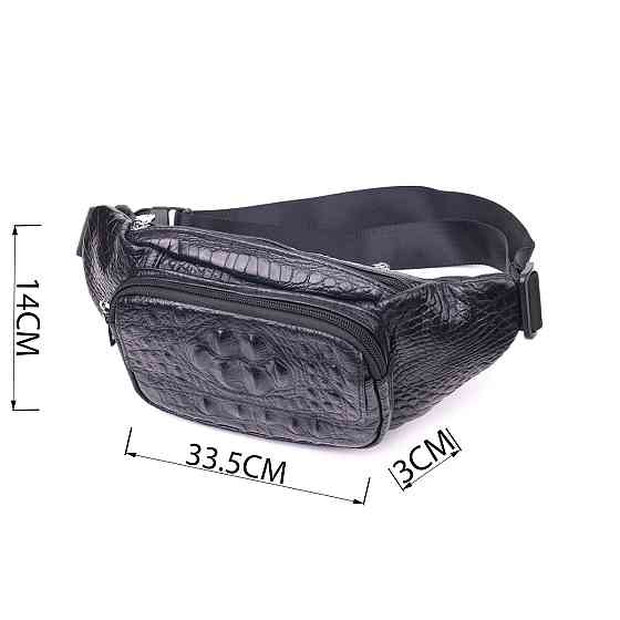 Стильная поясная сумка из натуральной кожи с фактурой под крокодила 21297 Vintage Черная Киев