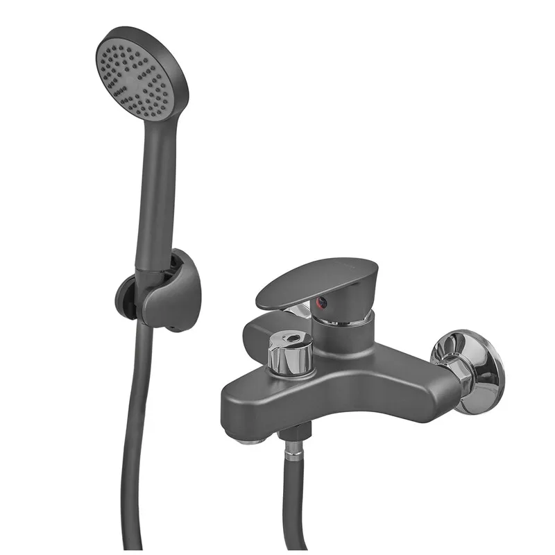 Змішувач для ванни Plamix CEZAR-009 EURO SET графіт з шлангом, лійкою та кронштейном (PM0694) Харків - фото 1