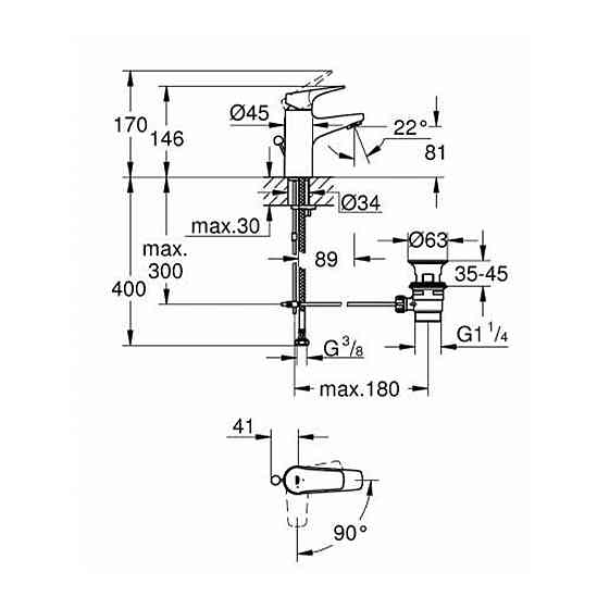 Смеситель для раковины Grohe Start Flow ES S-Size 23769000 с донным клапаном Киев