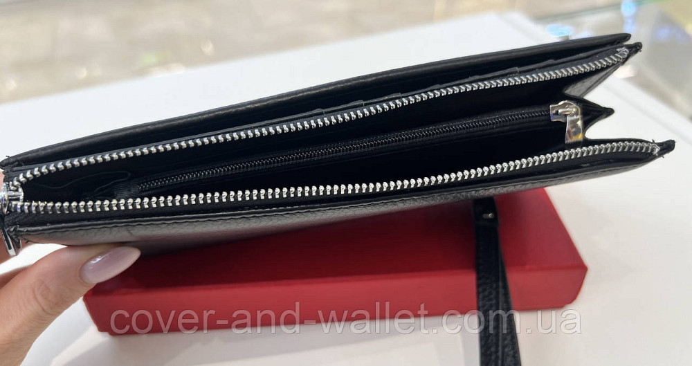 Большой кожаный мужской кошелек черного цвета на молнии Helen Verde 1431 Киев - изображение 7