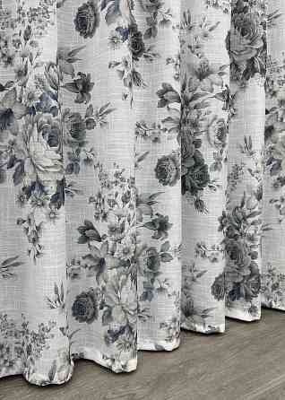 Тюль-штора лен с принтом цвет белый с серо-синим 1864т Киев