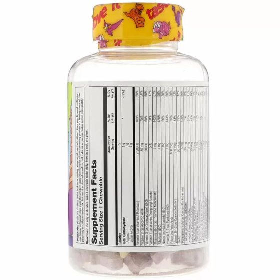 Мультивітаміни та мінерали для дітей (MultiSaurus Vitamins and Minerals Dinosaurs) 90 жувальних цукерок зі смаком ягід, апельсину та винограду Київ