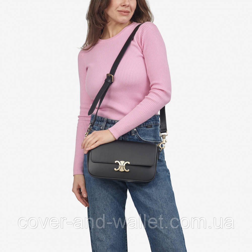 Стильная женская сумка среднего размера из итальянской кожи (черная) Virginia Conti Киев - изображение 7