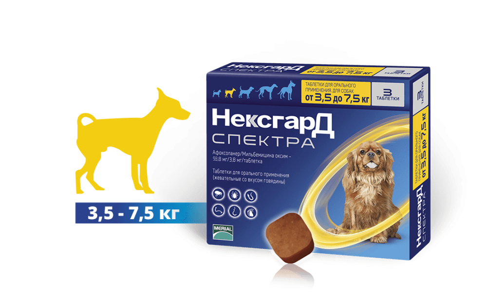 NexGard Spectra S (Нексгард Спектра S) таблетки від кліщів, бліх і гельмінтів для собак вагою від 3.5 до 7.5 кг Запоріжжя - фото 2