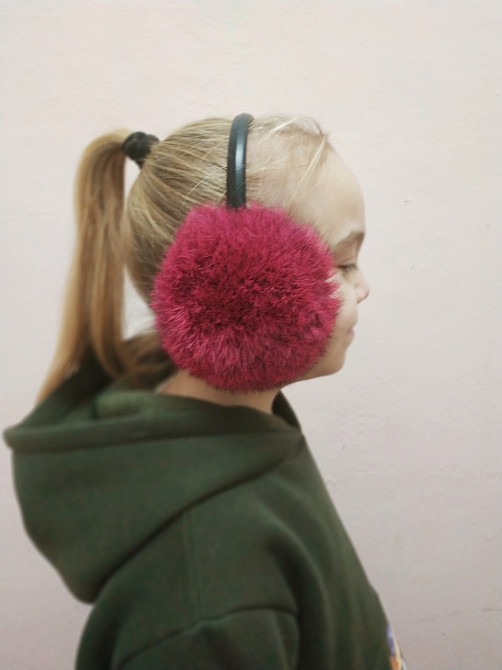 Наушники меховые детские из кролика Малиновый Харьков - изображение 5