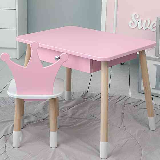 Детский столик и стульчик корона розовый. Столик с ящиком для карандашей и разукрашек Киев