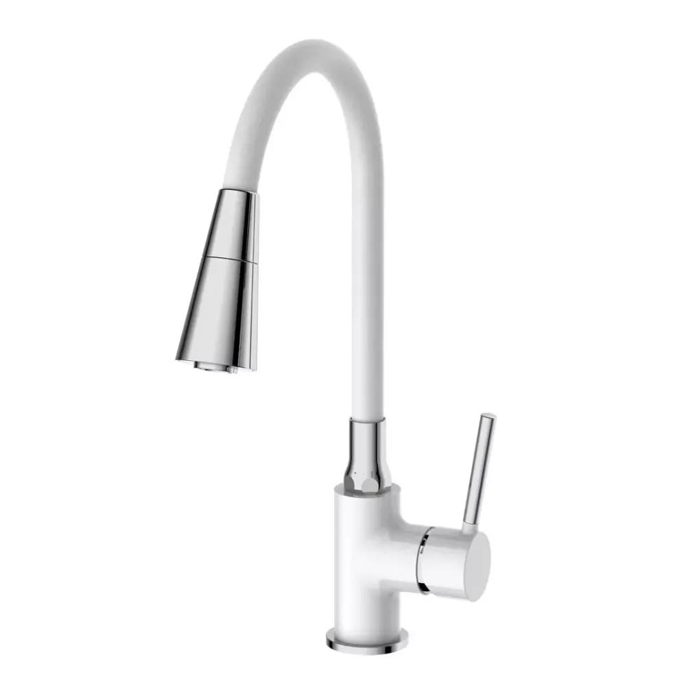 Смеситель для кухни Frap F4044-8 с гибким изливом, 2 режима, белый/хром Киев - изображение 1