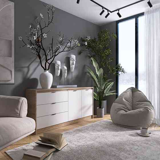 Великий комод із дверима та 3-ма шухлядами Еверест Сіті-1500 150,2х38х74,6 Дуб сонома/Білий (DTM-071102) Львів