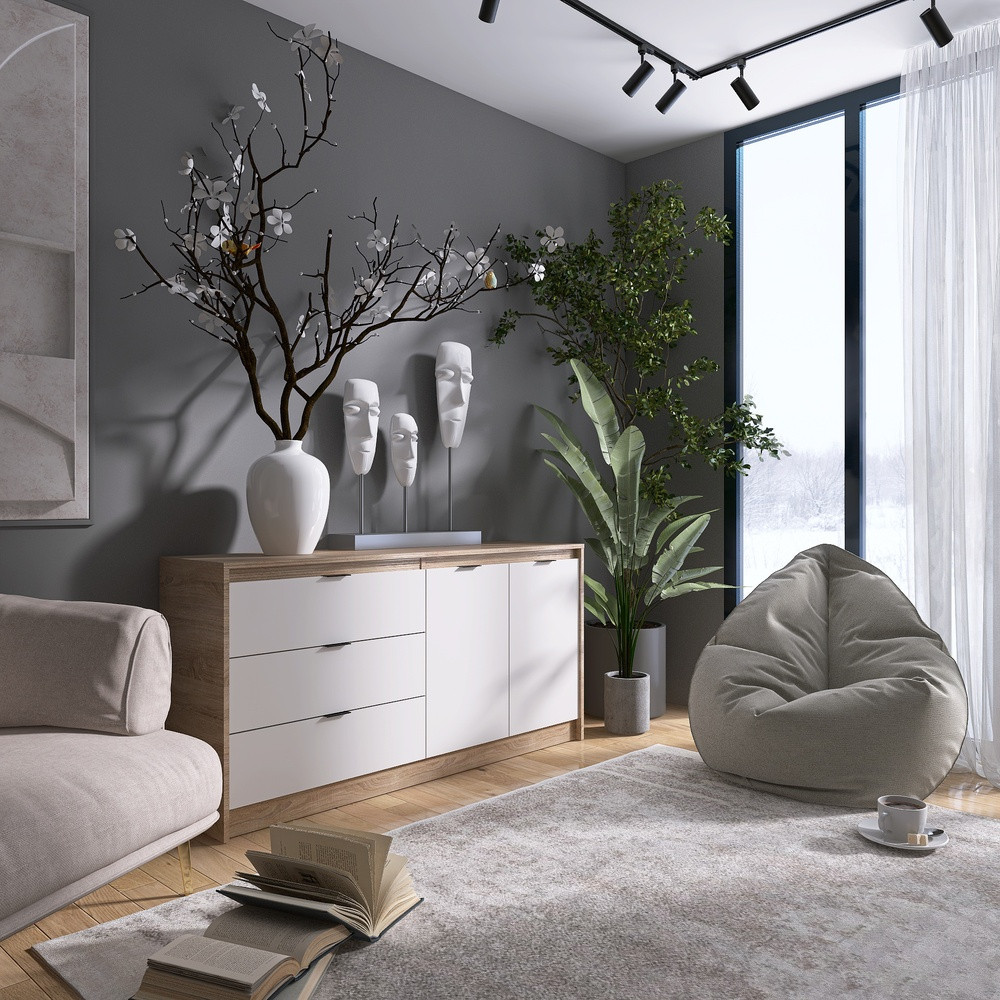 Большой комод с дверями и 3-мя ящиками Эверест Сити-1500 150,2х38х74,6 Дуб сонома/Белый (DTM-071102) Львов - изображение 2