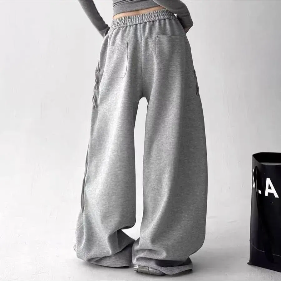 Теплые женские спортивные штаны оверсайз на флисе со шнуровкой по бокам снизу на затяжках Харьков - изображение 10