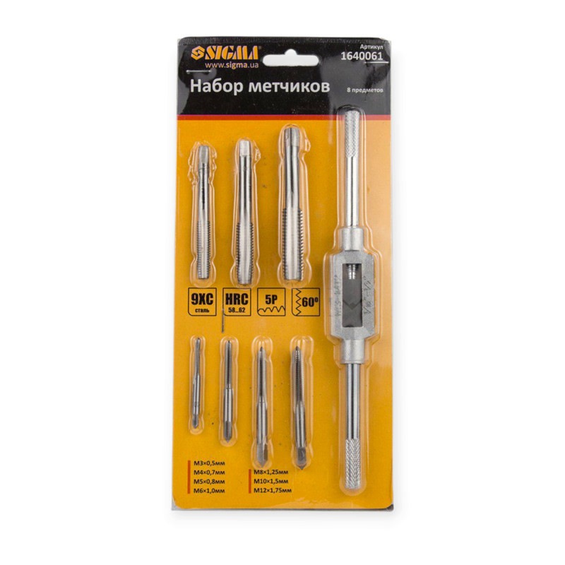 Набор метчиков с держателем 8шт (М3,М4,М5,М6,М8,М10,М12) блистер Мукачево - изображение 3