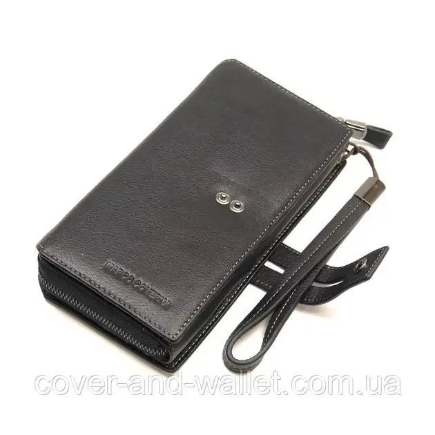 Місткий шкіряний гаманець-клатч чорного кольору Marco Coverna 1393 Київ - фото 3