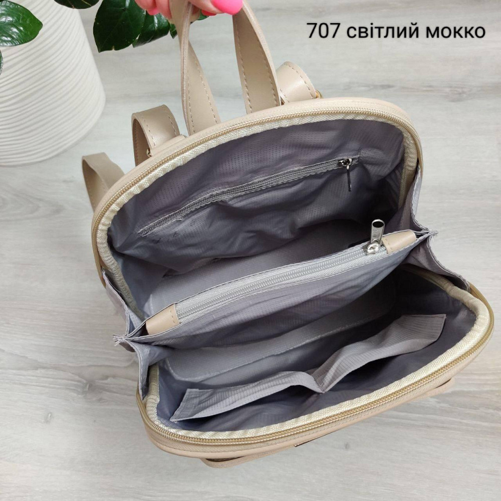 Брендовый женский рюкзак-сумка. Женский маленький брендовый рюкзак-сумка. Цвет светлый Мокко 707 Киев - изображение 8