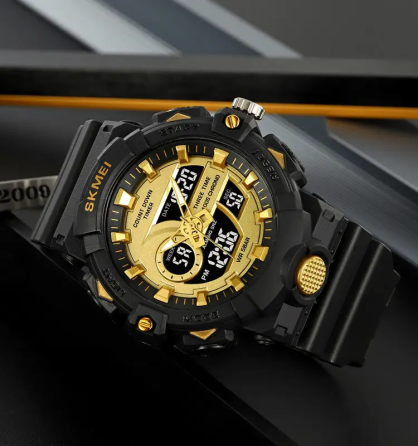 Часы мужские наручные спортивные Skmei 2225 с комбинированным циферблатом (Черный с золотым) Киев