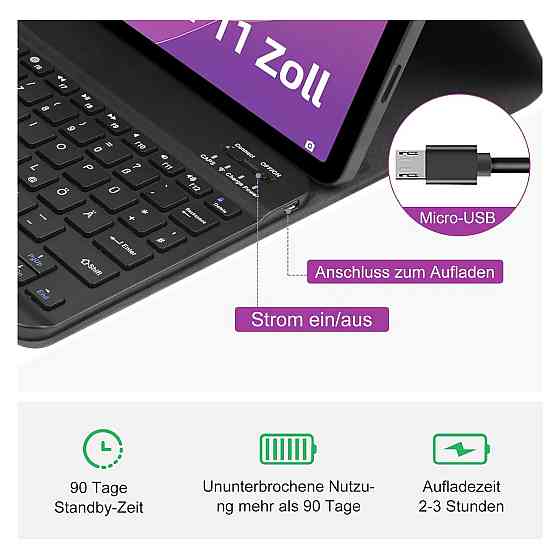 Чохол-клавіатура TENGWUDZ для Lenovo Tab M11 TB330FU TB330XU 11 дюймів чорний шкіряний Bluetooth знімна QWERTZ Київ