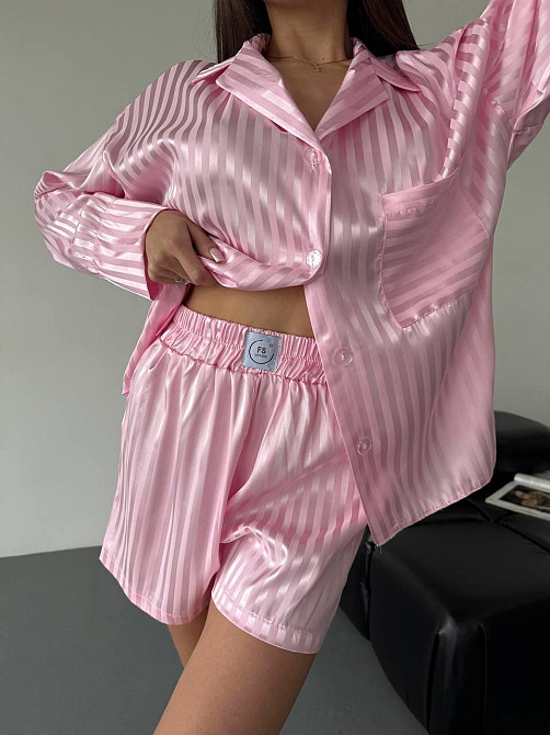 Жіноча стильна повсякденна домашня піжама, подвійна шовк армані Рожевий Одеса - фото 1