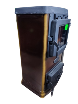 Піч-камін Hosseven 9004 коричнева сталева буржуйка 5 кВт до 40 м2 з чавунною варильною поверхнею задній димохід Туреччина Київ