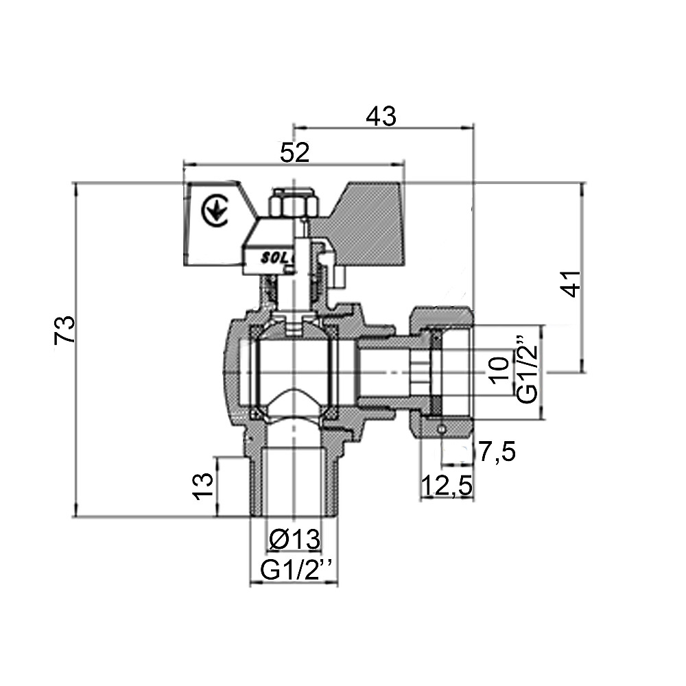 Кран кульовий кутовий з накидною гайкою SOLOMON 1/2″ ЗВ PN40 (V4002-S) Луцьк - фото 3