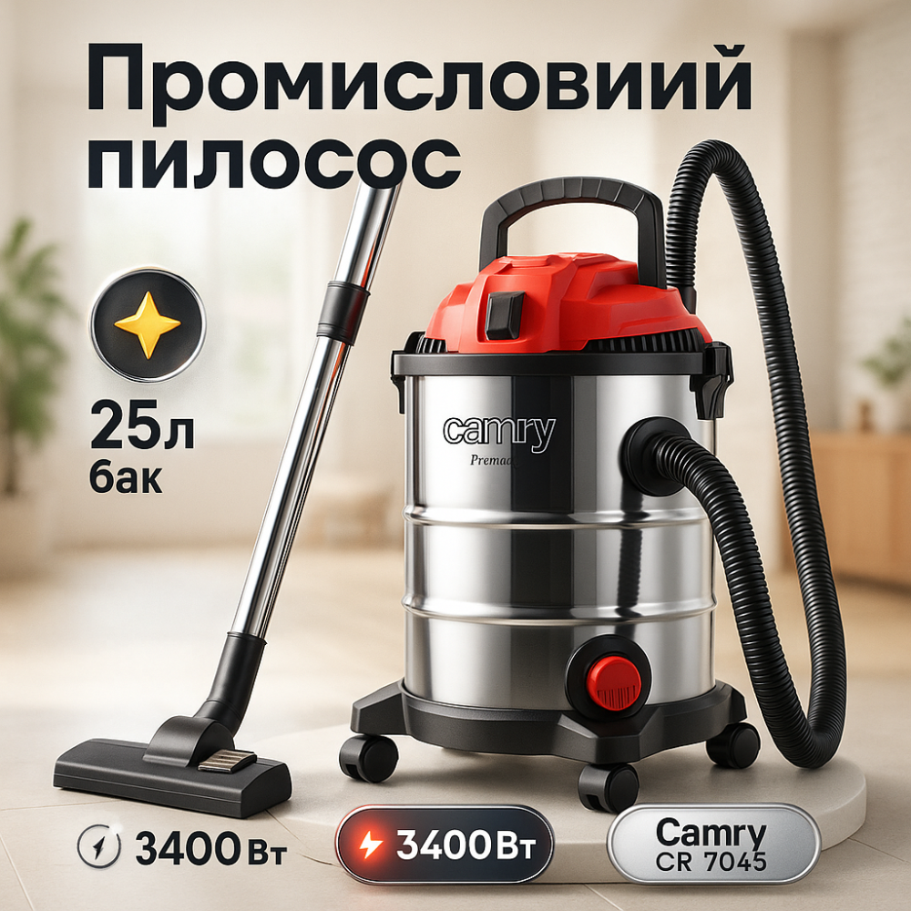 Професійний промисловий пилосос Camry CR 7045 3400Вт 25л GO-73 Львів - фото 3