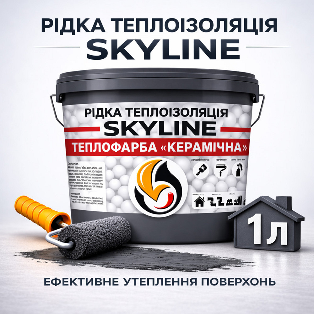 Рідка теплоізоляція Skyline керамічна теплофарба для утеплення стін, фасадів, покрівлі та трубопроводів Графітова 1 л Харків - фото 1