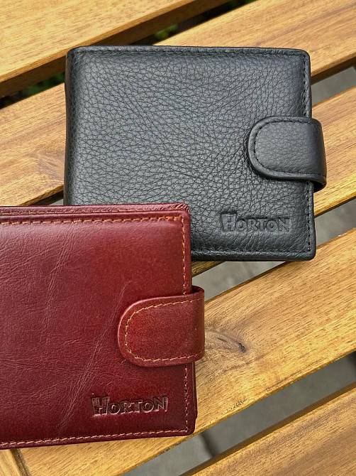 Чоловічий гаманець з натуральної шкіри HORTON чорно-коричневе портмоне на застібку з кнопкою на подарунок чоловікові Київ - фото 8