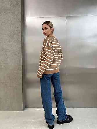 Жіночий базовий смугастий светр оверсайз вовна 70% акрил 30% Беж Одеса