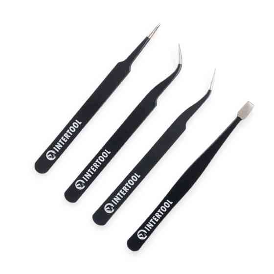 Набор пинцетов из нержавеющей стали 4шт, антистатичные, тефлон. покрытие Мукачево