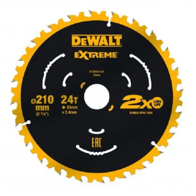 Диск пильний DeWALT EXTREME, 210 х 30 мм, 24z, ATB, 7 градусів, 7000 об/хв. (DT20432) Вінниця - фото 1
