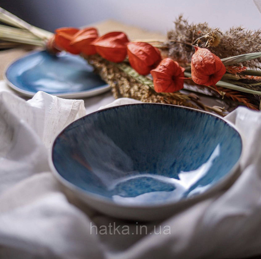 Салатник великий Olens "Всесвітня" 27х7 см кераміка блакитна Київ - фото 3