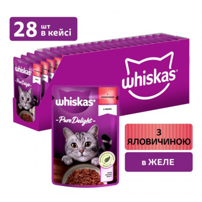 Вологий корм для кішок Whiskas Pure Delight з яловичиною в желе 85 г (5900951263194) Вінниця - фото 1
