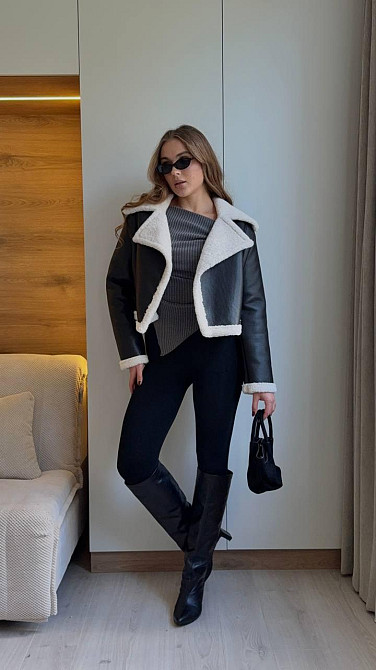 Женская укороченная дубленка в американском стиле Черный, 44/46 Одесса - изображение 2