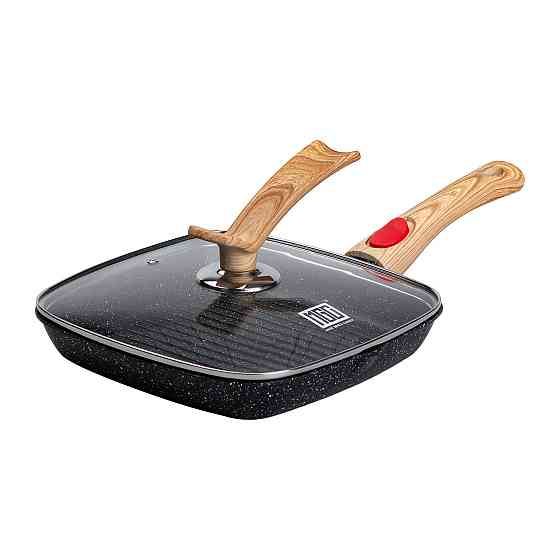 Алюмінієва сковорода-гриль 24 см зі скляною кришкою та ручкою, квадратна, чорна MGC HP-4-461B Київ