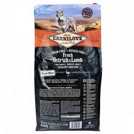 Сухий корм Carnilove Fresh Ostrich & Lamb для дорослих собак дрібних порід, ягня та страус, 6 кг Вінниця