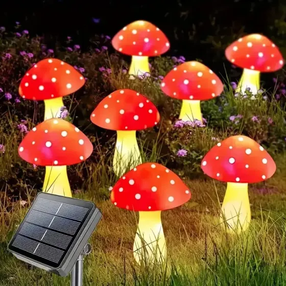 Декоративная гирлянда «Мухоморы» с солнечной батареей, 8 режимов свечения 6 шт Коломия