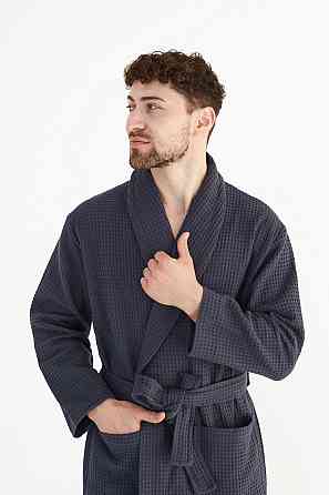 Чоловічий вафельний халат Ideal Textile довгий темно-сірий (56860614) 3XL Чернівці
