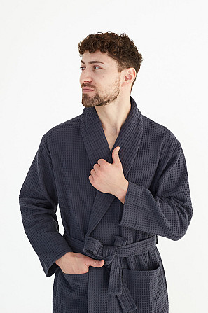 Чоловічий вафельний халат Ideal Textile довгий темно-сірий (56860614) 3XL Чернівці - фото 6