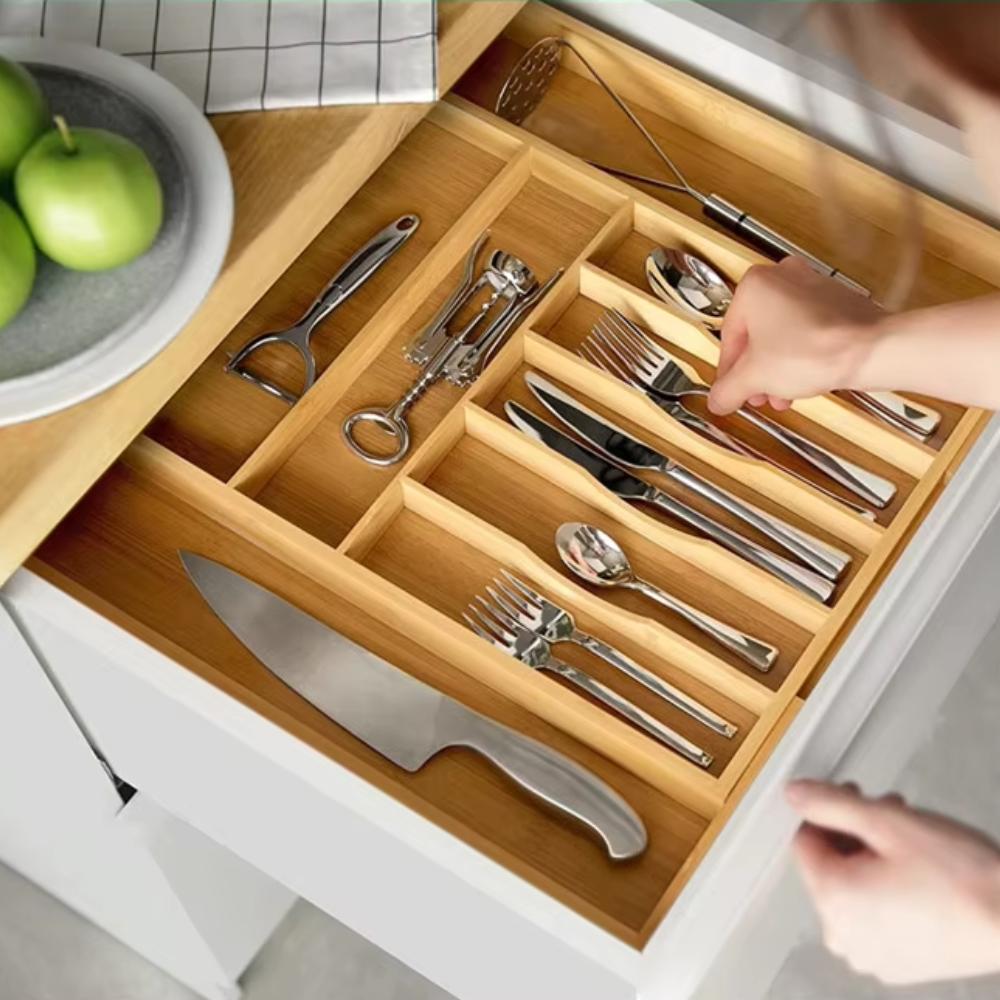 Органайзер для столовых приборов, раздвижной для кухни бамбуковый лоток для хранения вилок,ложек и ножей Каменец-Подольский - изображение 5