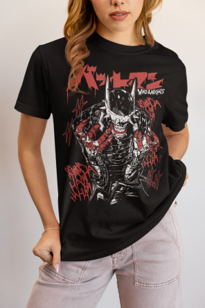 Футболка чоловіча з аніме принтом Батман Вхо Лаугхс Мігхт оверсайз (S/M/L) Чорний AnimeJ0750 Дніпро