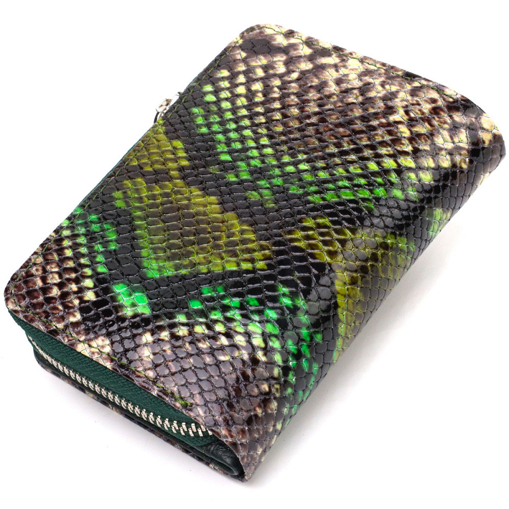 Женское фактурное вертикальное портмоне с монетницей на молнии из натуральной кожи с тиснением под змею Киев - изображение 2